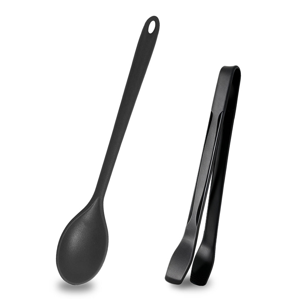 SOLEADER Heat-Resistant Silicone Tongs & Serving Spoon Set - Non-Stick Safe