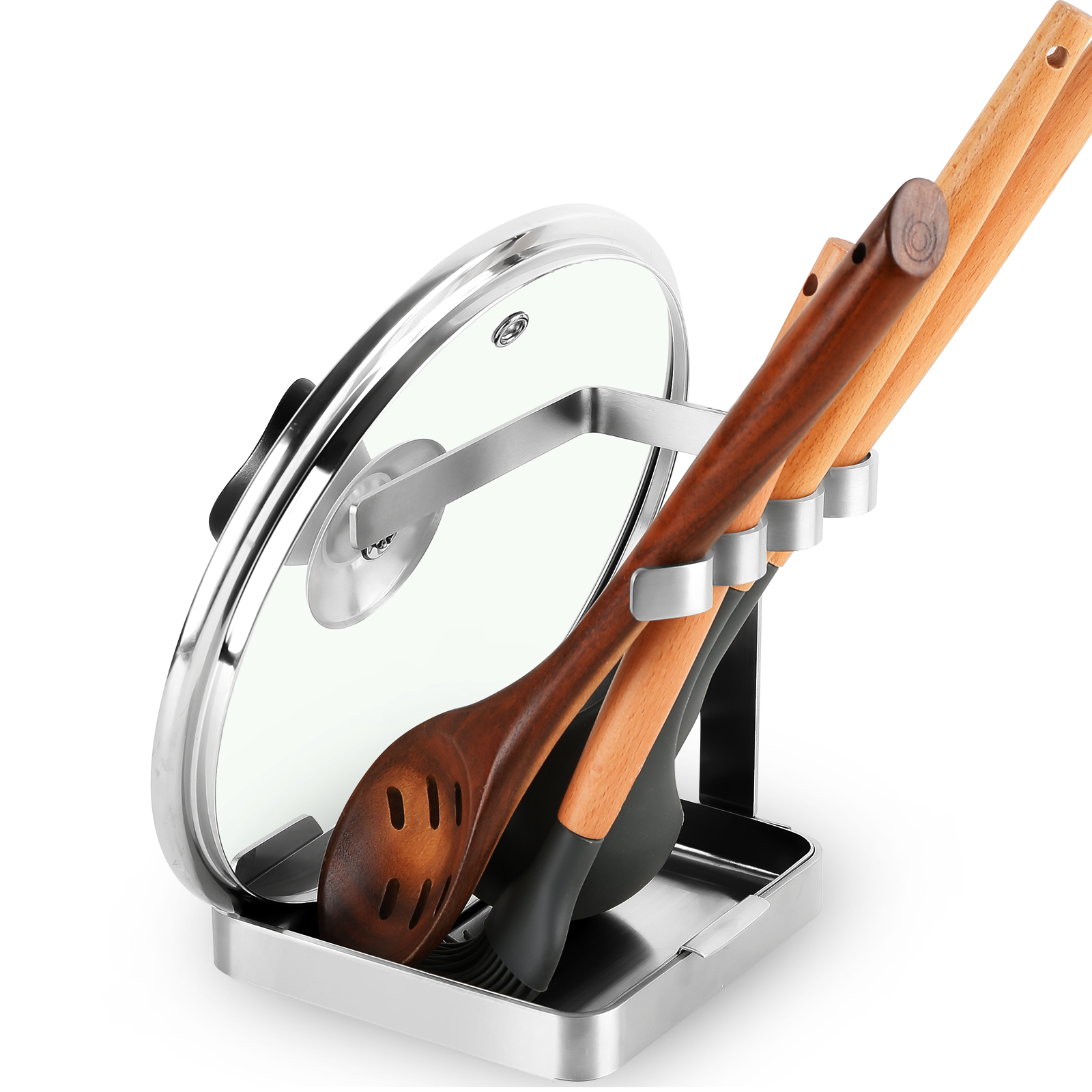 Pot Lid Holder Stainless Steel - Spoon Rest with Drip Tray Organizer